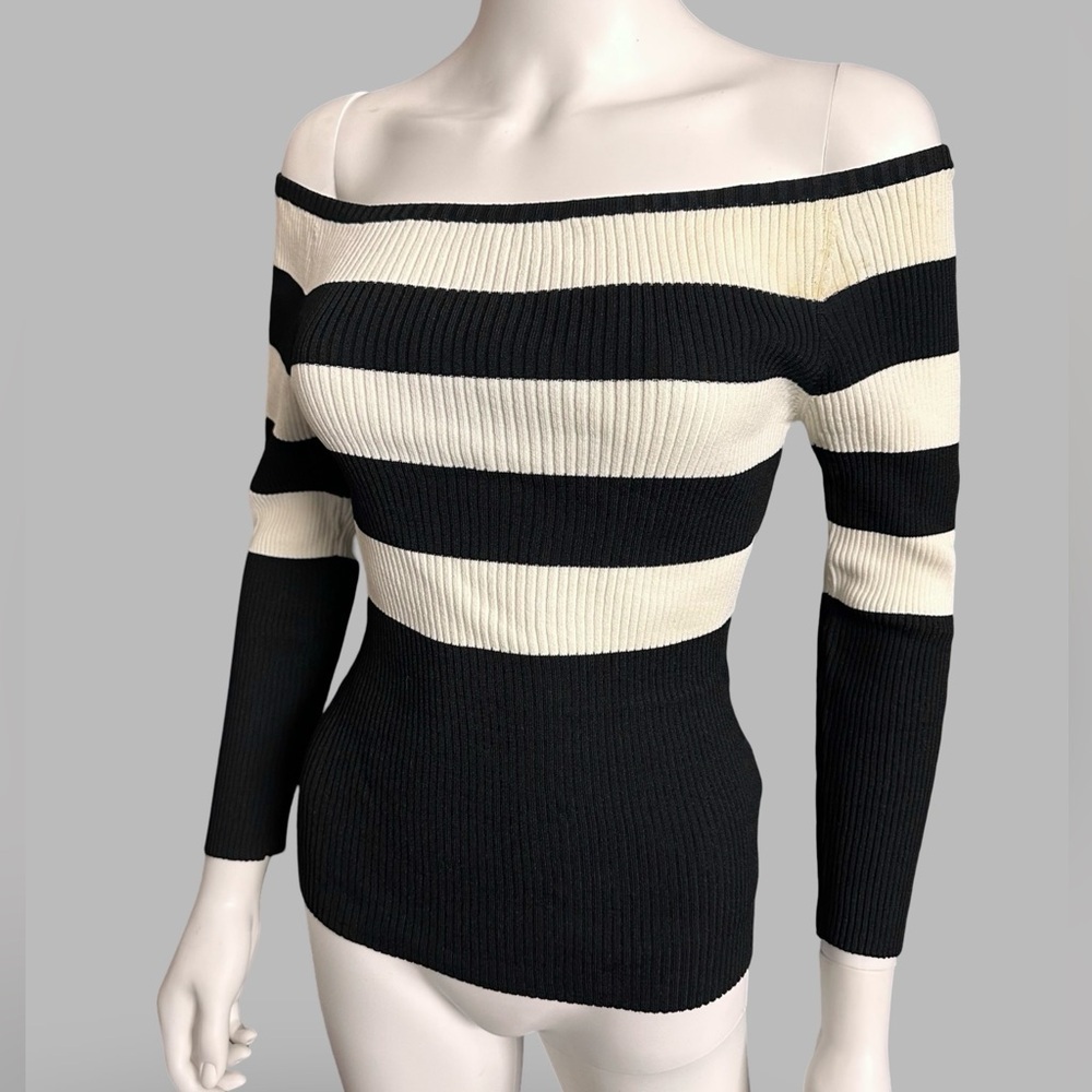 Laundry by Shelli Segal Stretchy Ribbed Off the Shoulder Knit Top Sz Large